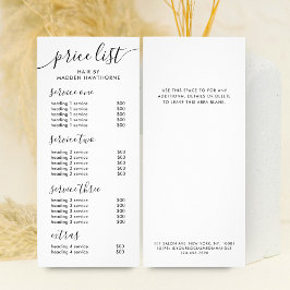 Tarjeta Publicitaria Lista de precios de servicios de negocios de calig