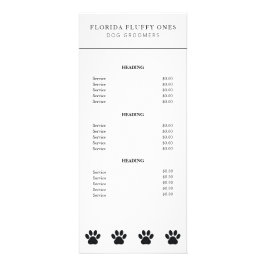 Tarjeta Publicitaria Lista de precios de servicios de peluquería canina