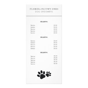 Tarjeta Publicitaria Lista de precios de servicios de peluquería canina