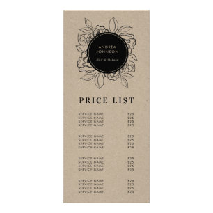 Tarjeta Publicitaria Lista de precios de servicios de salón de belleza,