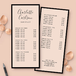 Tarjeta Publicitaria Lista de Precios de Servicios de Salón Elegante Ro