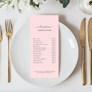 Tarjeta Publicitaria Lista de precios de servicios Minimalista Rosa Rub