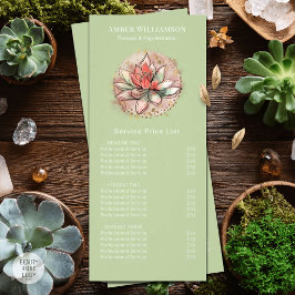Tarjeta Publicitaria Lista de precios de Spa de Yoga curativo de sucule