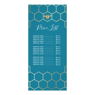 Tarjeta Publicitaria lista de precios del logotipo de abeja en azul mos