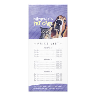 Tarjeta Publicitaria Lista de precios del salón de belleza Grooming