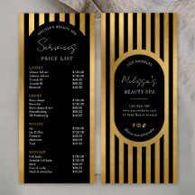 Lista de precios del salón de rayas negras y dorad