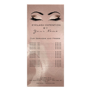 Tarjeta Publicitaria Lista de Precios Extensión de pestañas maquillaje 