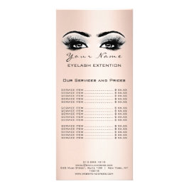 Tarjeta Publicitaria Lista de Precios Extensión de pestañas maquillaje 
