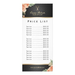 Tarjeta Publicitaria Lista de precios Floral Vintage de cabello