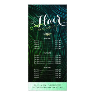 Tarjeta Publicitaria Lista de precios Hairstylist Makeup Green Gold Sci