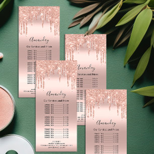 Tarjeta Publicitaria Lista de precios maquillaje de pelo azotes Rosa de