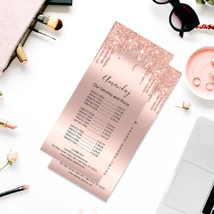Tarjeta Publicitaria Lista de precios maquillaje de pelo azotes Rosa de