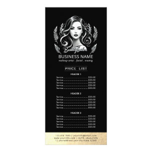 Tarjeta Publicitaria Lista de precios negros modernos de Hair Stylist