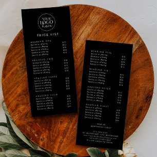 Tarjeta Publicitaria Lista de precios para el negocio del logotipo de l