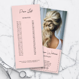 Tarjeta Publicitaria Lista de precios rosa modernos de Hair Stylist