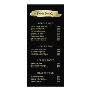Tarjeta Publicitaria Lista de Precios Salón de Belleza Elegante Negro y