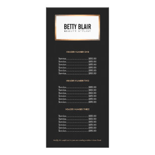 Tarjeta Publicitaria Lista de precios sencillos y modernos de oro en bl