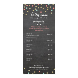 Tarjeta Publicitaria LISTA DE PRECIOS SERVICIOS purpurina de confeti pa