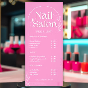 Tarjeta Publicitaria Lista de servicios de manicura rosa Lista de preci
