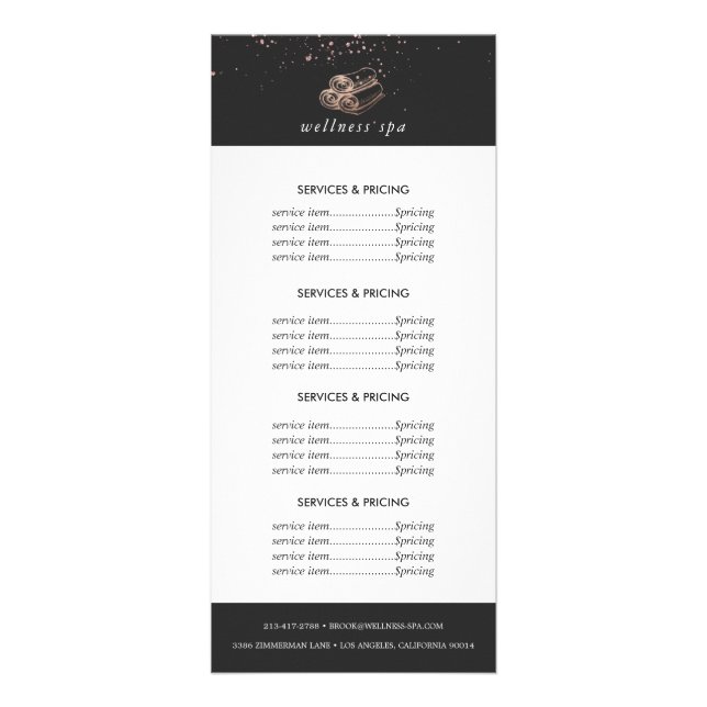 Tarjeta Publicitaria Logo Rose Gold Spa | Servicios de Precios (Frente)
