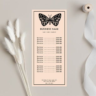 Tarjeta Publicitaria Logotipo de Mariposa Negra Salón de Belleza Rosa R