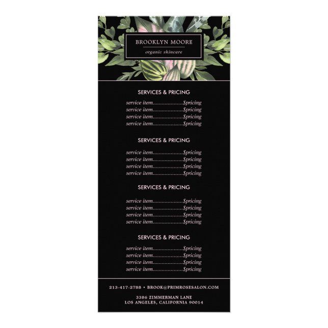 Tarjeta Publicitaria Logotipo moderno de hojas tropicales | Servicios d (Frente)