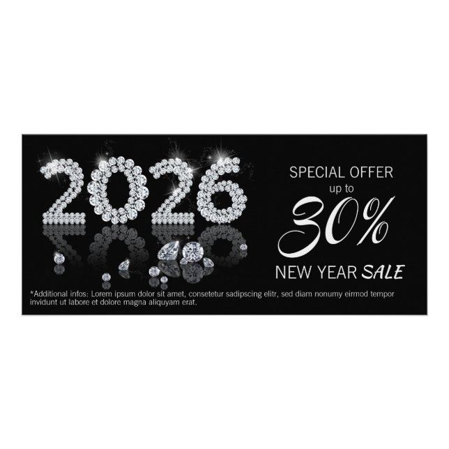 Tarjeta Publicitaria Luxury Brilliant Diamonds New Year 2026 Discount (Frente)
