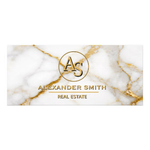 Tarjeta Publicitaria Luxury White Marble Gold Monogram Real Estate