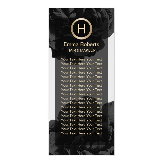 Tarjeta Publicitaria Maquillaje y pelo Monograma moderno Floral de oro  (Frente)
