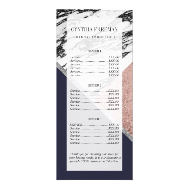 Tarjeta Publicitaria Marble Rosa de oro Triángulo azul geométrico (Frente)