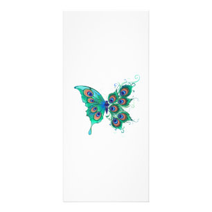 Tarjeta Publicitaria Mariposa con plumas de pavo real verde