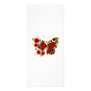 Tarjeta Publicitaria Mariposa de flor roja con rosas rojas
