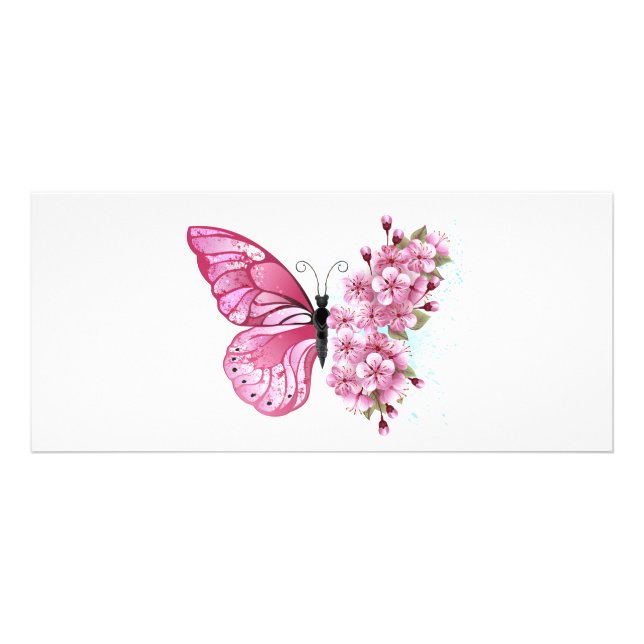 Tarjeta Publicitaria Mariposa de flores con Sakura rosa (Frente)