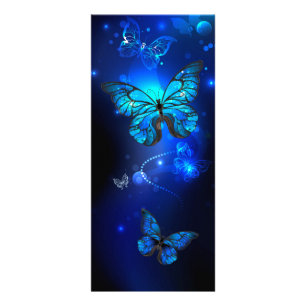 Tarjeta Publicitaria Mariposa morfo en el fondo oscuro