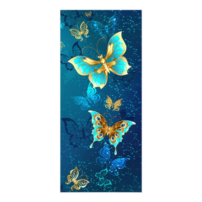 Tarjeta Publicitaria Mariposas doradas sobre fondo azul (Frente)