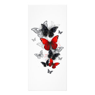 Tarjeta Publicitaria Mariposas Morpho voladoras negras y rojas
