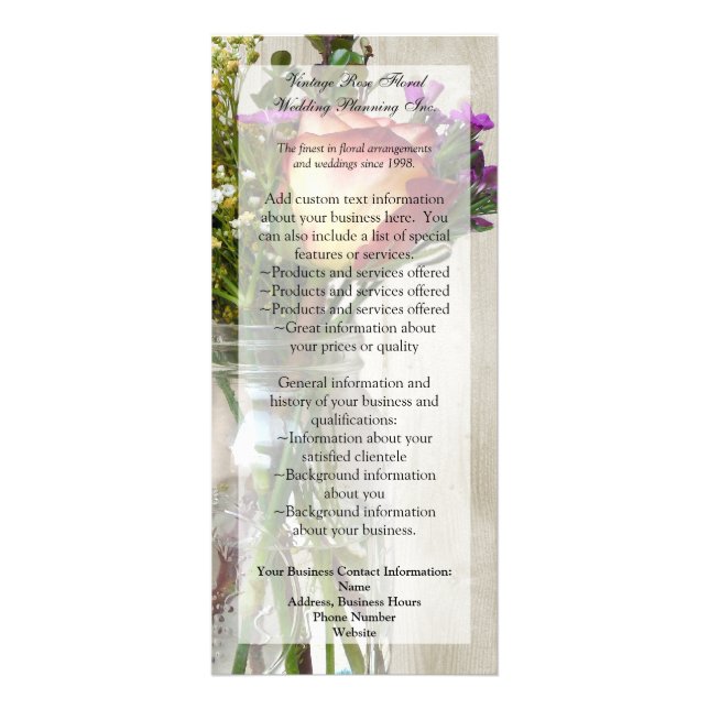 Tarjeta Publicitaria Mason Jar w/Rosa y Wildflowers (Frente)