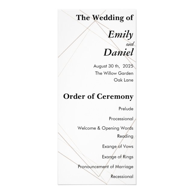 Tarjeta Publicitaria Minimalist Wedding Program – Simple & Elegant (Frente)