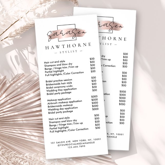 Tarjeta Publicitaria Moda Brush Stroke Salon Price List Services Modern (Subido por el creador)