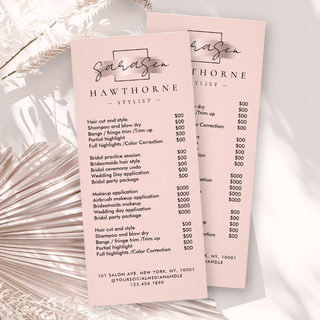 Tarjeta Publicitaria Moda Brush Stroke Salon Price List Services Modern (Subido por el creador)