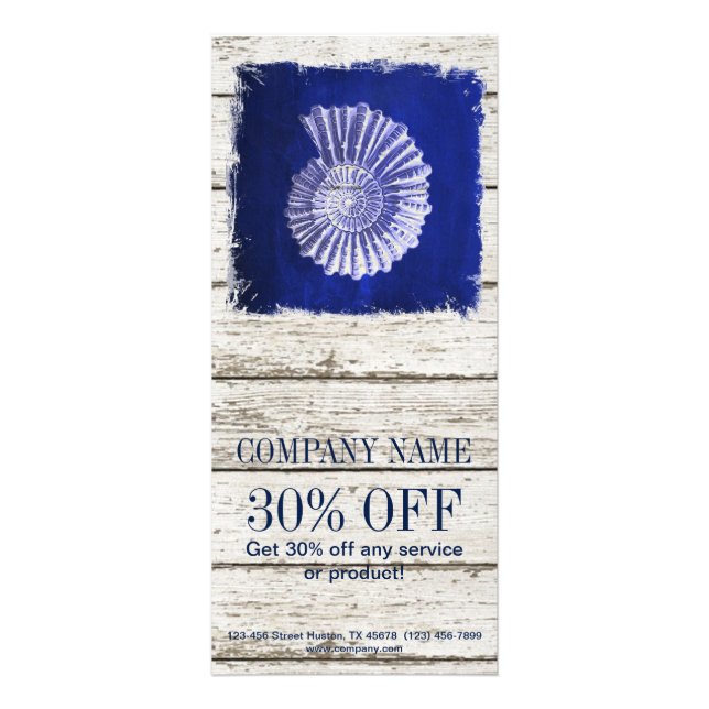 Tarjeta Publicitaria moda de playa leña deriva marea azul náutico (Frente)