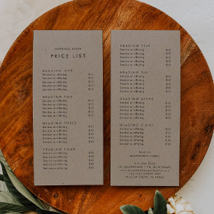 Tarjeta Publicitaria Moda Faux Kraft Lista de precios para empresas de 