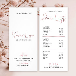 Tarjeta Publicitaria Moda Rosa Gold Salon Price List of Services