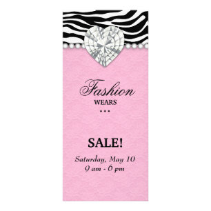 Tarjeta Publicitaria Moda Zebra Jewels Pearl Heart Lace Rosa