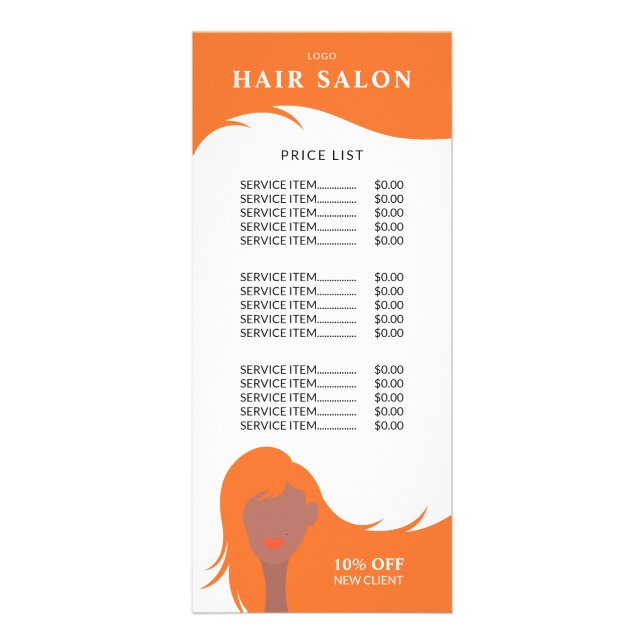 Tarjeta Publicitaria Modelo Hair Salon Price List Naranja Hairstylist (Frente)