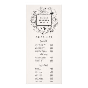 Tarjeta Publicitaria Modern Botanical Blush and Black Price List