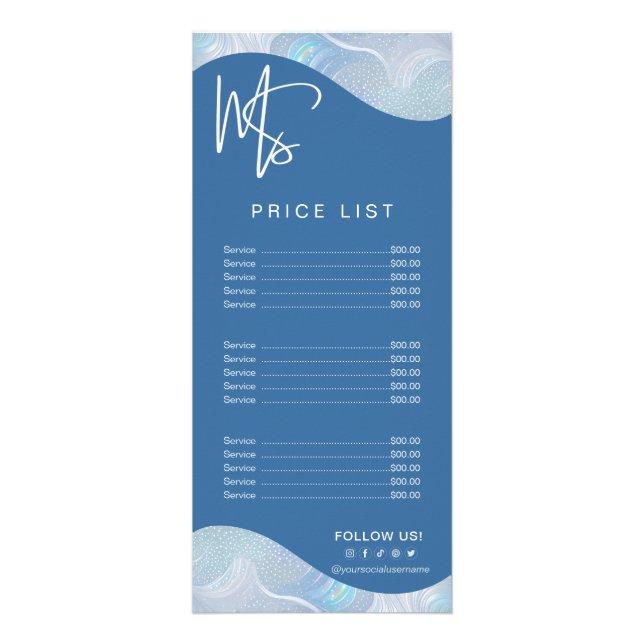 Tarjeta Publicitaria Modern Iridescent Blue Gradient Price List (Frente)