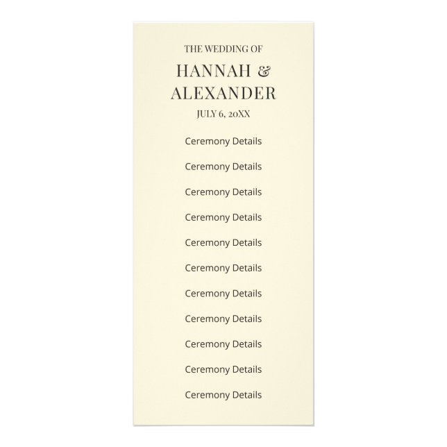 Tarjeta Publicitaria Modern Minimal Wedding Program (Frente)