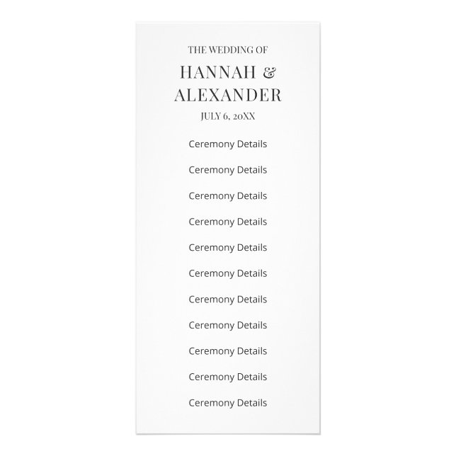 Tarjeta Publicitaria Modern Minimal Wedding Program (Frente)