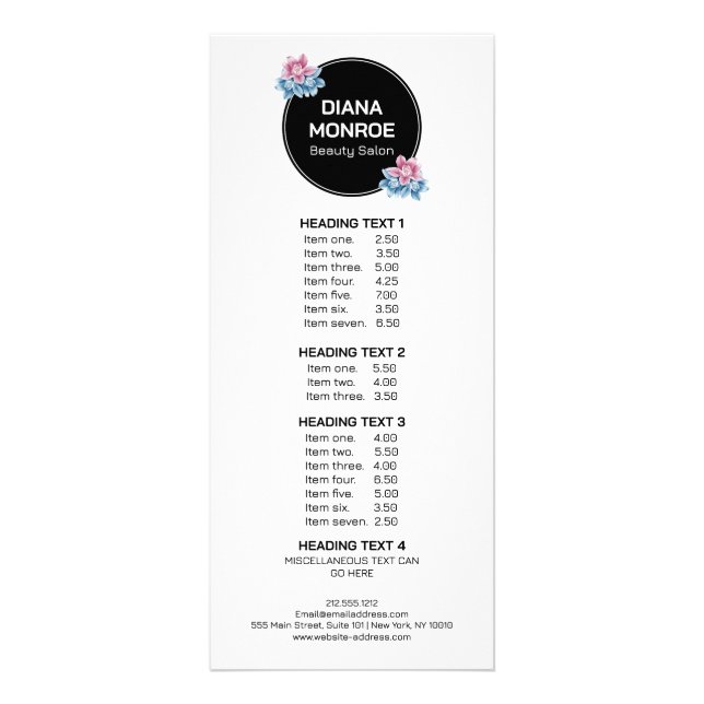 Tarjeta Publicitaria Moderna floral floral elegante salón carta cremall (Frente)